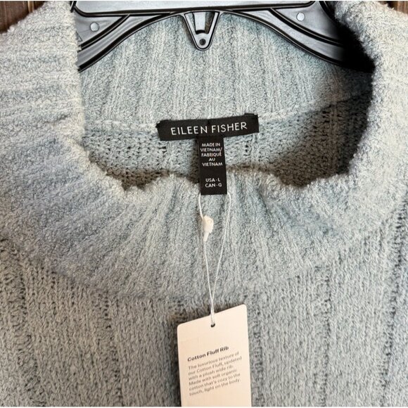Eileen Fisher LARGE FROST Organic Cotton/Cashmere Fluffy Rib Turtleneck Sweater - Picture 6 of 12